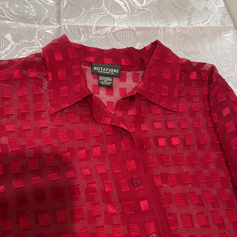 Notations Sheer Button Down Blouse - image 2